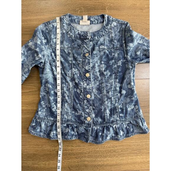 Chico’s Floral Denim Button Front Ruffle Hem Jacket 100% Lyocell Size 0 Small - Picture 10 of 12
